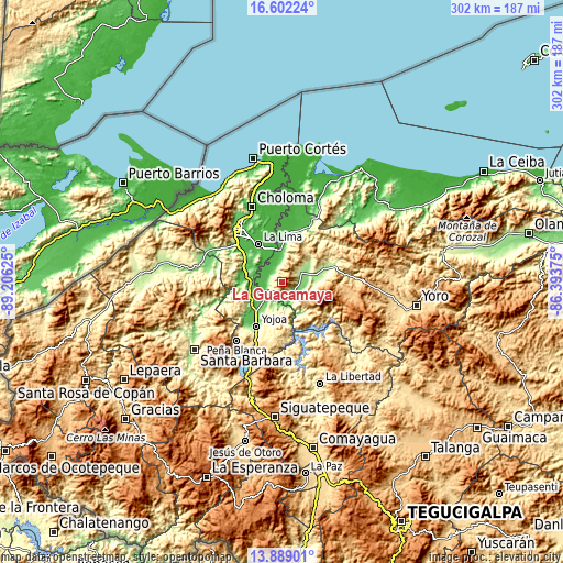 Topographic map of La Guacamaya