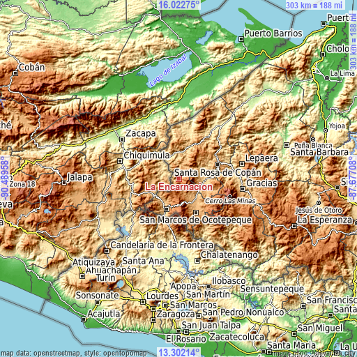 Topographic map of La Encarnación