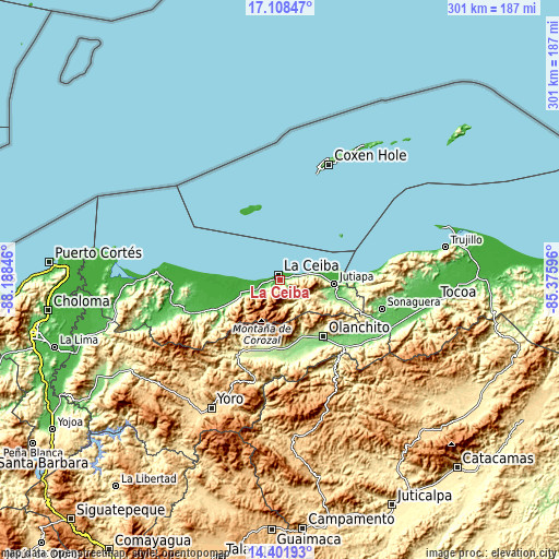Topographic map of La Ceiba