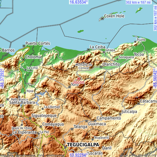 Topographic map of Jocón
