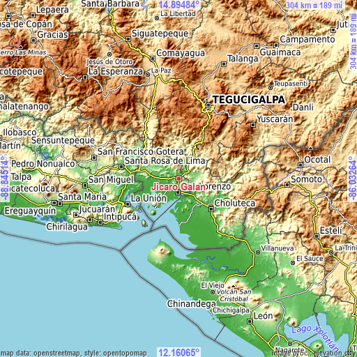 Topographic map of Jícaro Galán