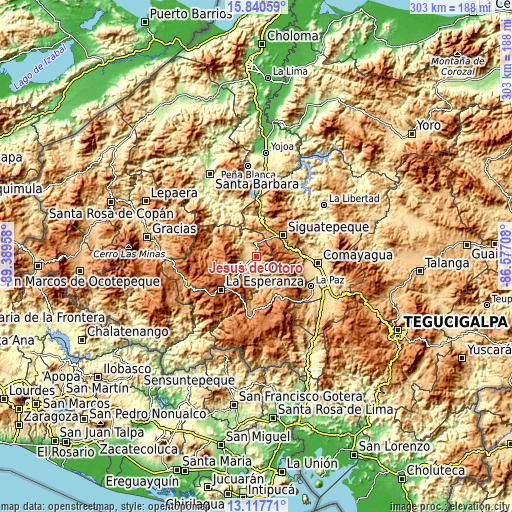 Topographic map of Jesús de Otoro