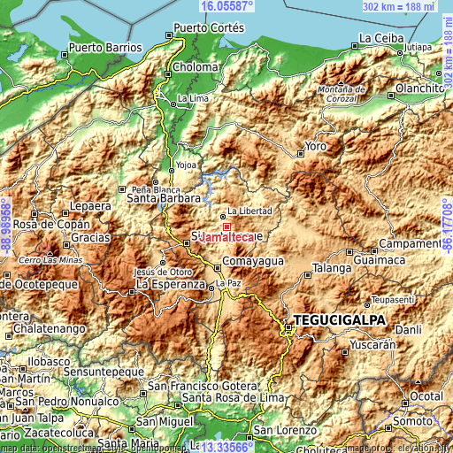 Topographic map of Jamalteca