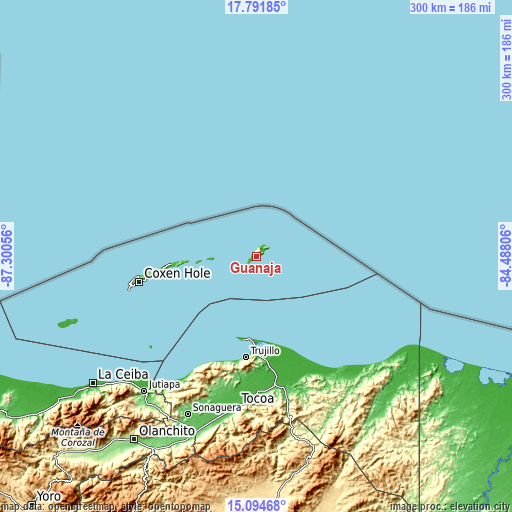 Topographic map of Guanaja