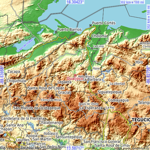 Topographic map of Gualjoco