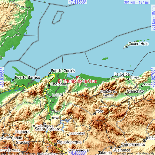 Topographic map of El Triunfo de la Cruz