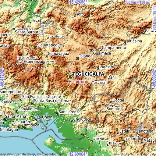 Topographic map of El Terrero