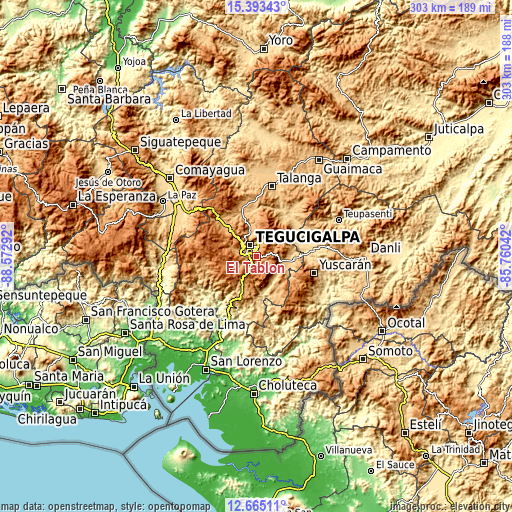 Topographic map of El Tablón