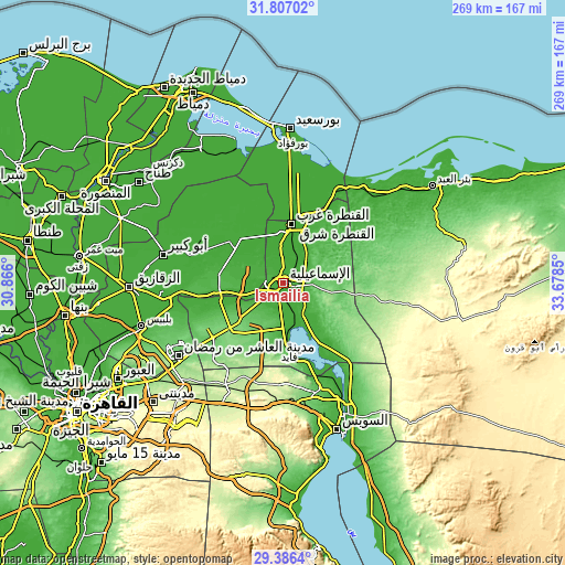 Topographic map of Ismailia