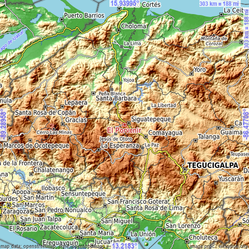 Topographic map of El Porvenir