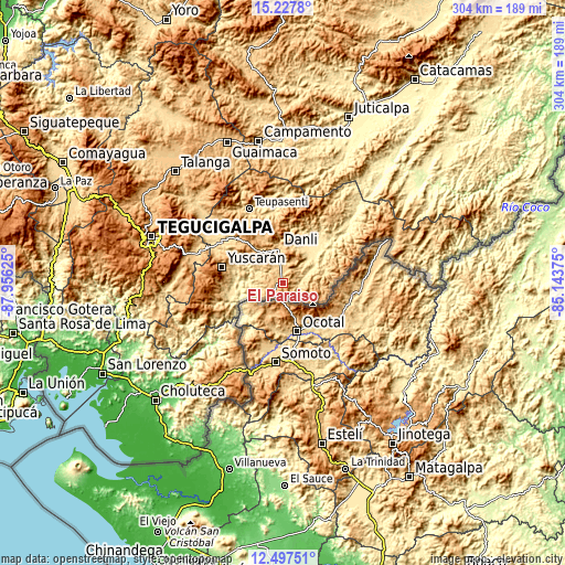 Topographic map of El Paraíso