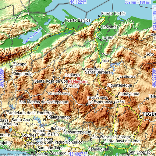 Topographic map of El Níspero