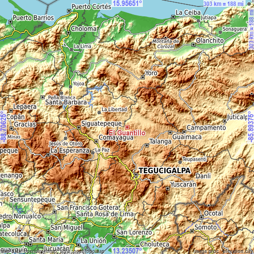 Topographic map of El Guantillo