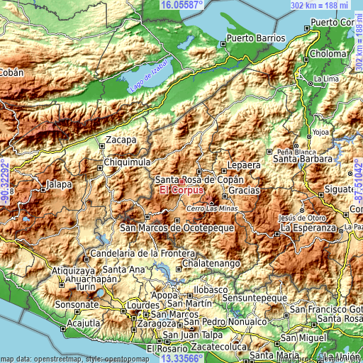 Topographic map of El Corpus