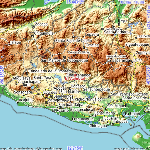 Topographic map of El Achiotal