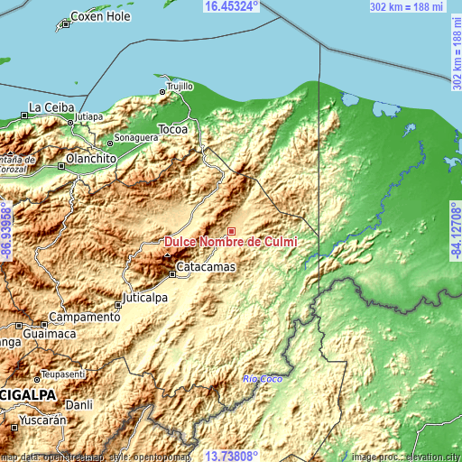 Topographic map of Dulce Nombre de Culmí