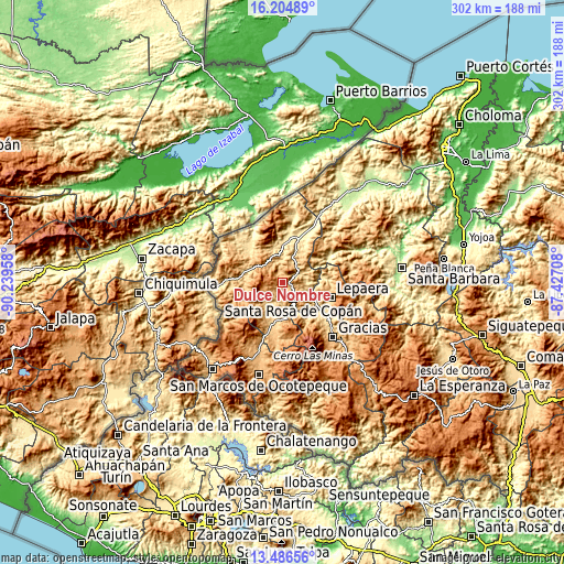 Topographic map of Dulce Nombre
