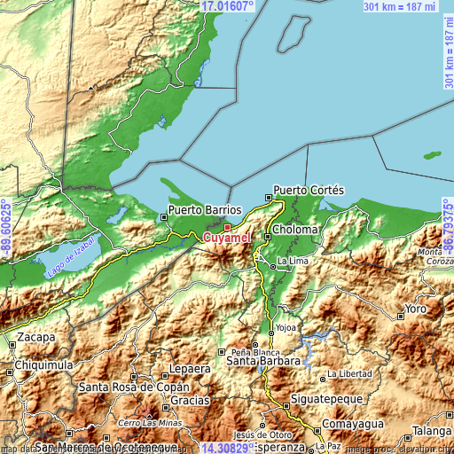 Topographic map of Cuyamel