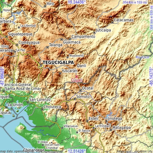 Topographic map of Cuyalí