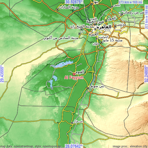 Topographic map of Al Fayyūm