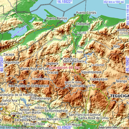 Topographic map of Concepción del Sur