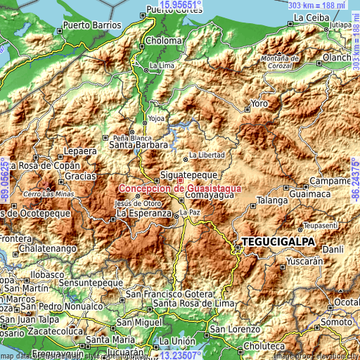 Topographic map of Concepción de Guasistagua