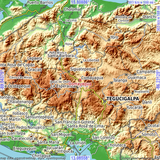 Topographic map of Comayagua
