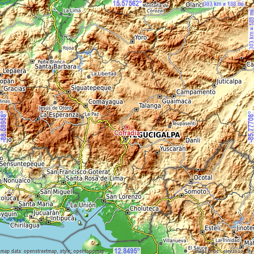 Topographic map of Cofradía