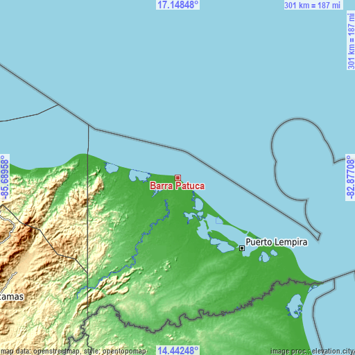 Topographic map of Barra Patuca