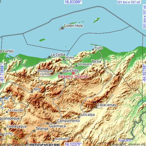 Topographic map of Bálsamo Oriental