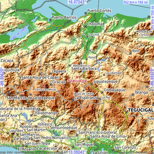 Topographic map of Azacualpa