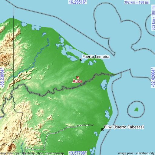 Topographic map of Auka