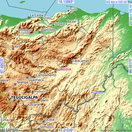 Topographic map of Arimís