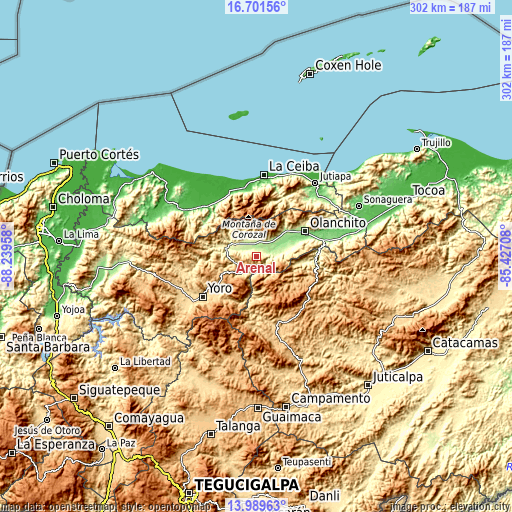 Topographic map of Arenal