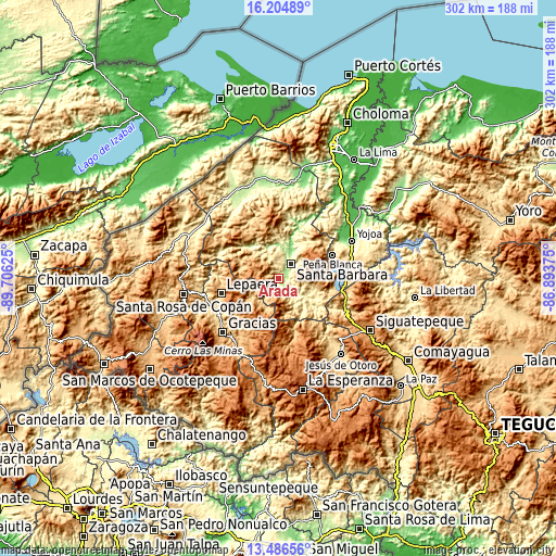 Topographic map of Arada