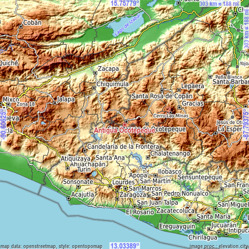 Topographic map of Antigua Ocotepeque