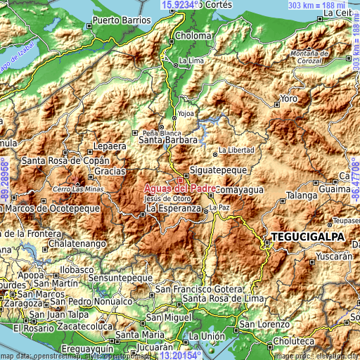 Topographic map of Aguas del Padre