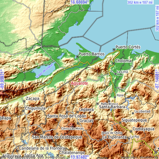 Topographic map of Agualote