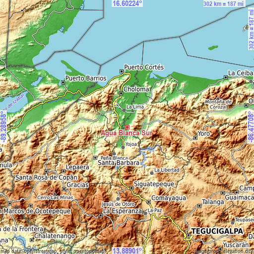 Topographic map of Agua Blanca Sur