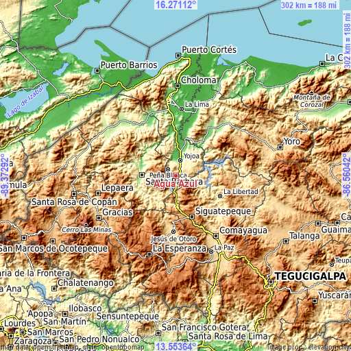 Topographic map of Agua Azul