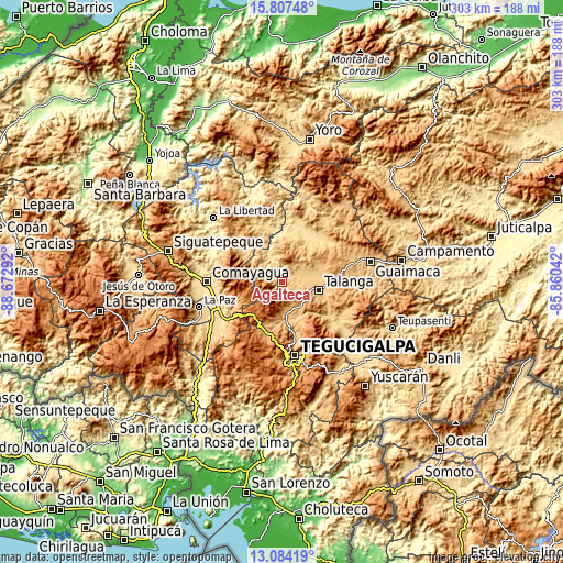 Topographic map of Agalteca