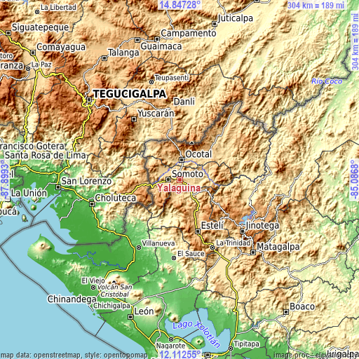 Topographic map of Yalagüina