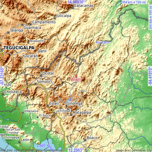 Topographic map of Wiwilí