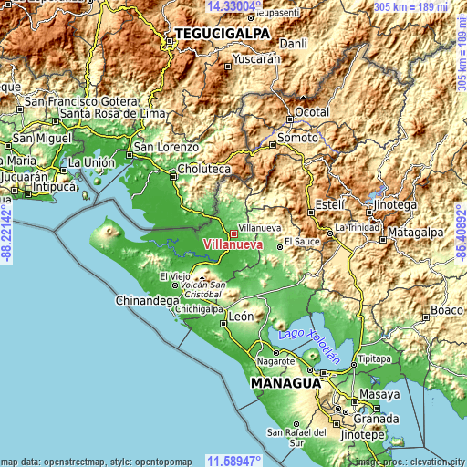 Topographic map of Villanueva