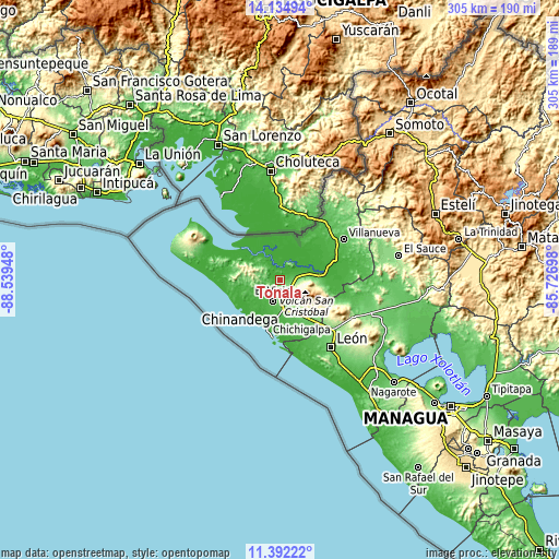 Topographic map of Tonalá