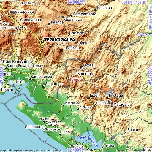 Topographic map of Somoto