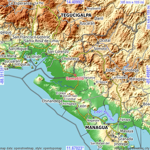 Topographic map of Somotillo