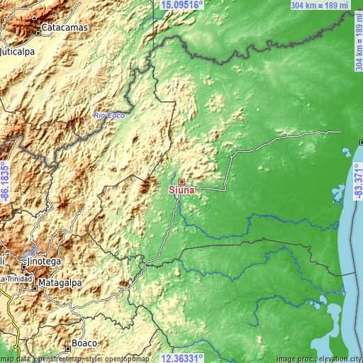 Topographic map of Siuna