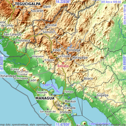 Topographic map of Sébaco