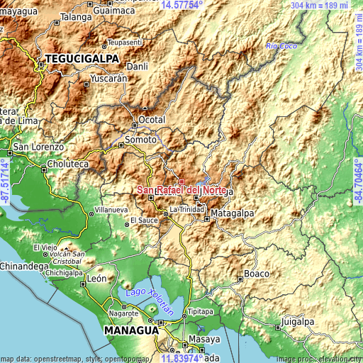 Topographic map of San Rafael del Norte